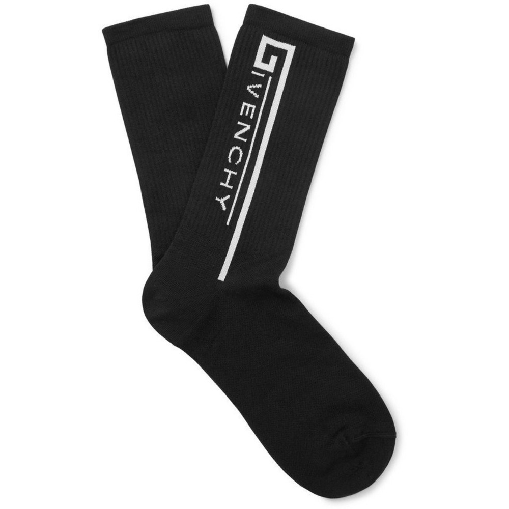 Givenchy Paris Intarsia Logo Stretch Black White Crew Socks Cotton Blend New